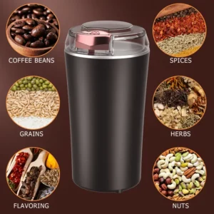 Compact Electric Coffee Grinder - Large Capacity, Stainless Steel Blades, One-Touch Operation, Transparent Lid, Safe Locking System, Easy Clean, Ideal for Beans, Spices & Nuts