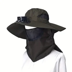 Outdoor Solar Fan Hat with Neck and Face Cover Flap